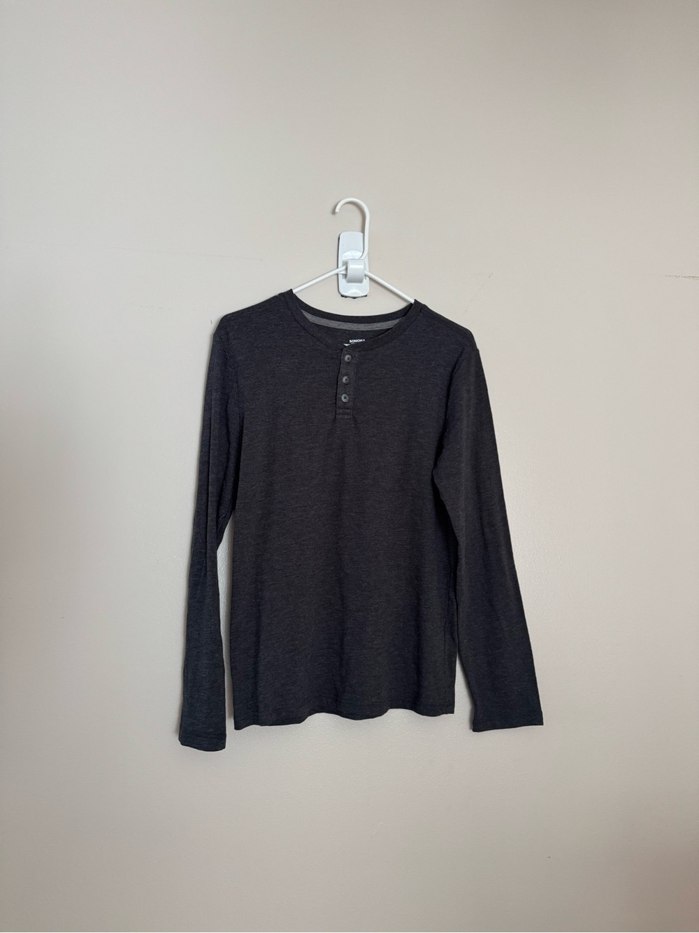 Sonoma Supersoft Henley Long Sleeve Tee in Charcoal XL